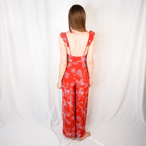 Free People Be The One Jumpsuit Ruffle Red Floral - Picture 4 of 8